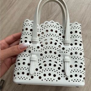 Alaia White Mina Tote Bag 16cm with Strap